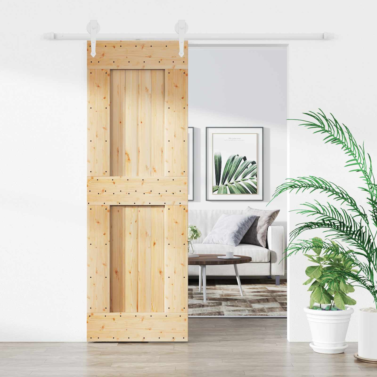 vidaXL Schiebetür Natürlich und Weiß 70 x 210 cm Massivkiefer