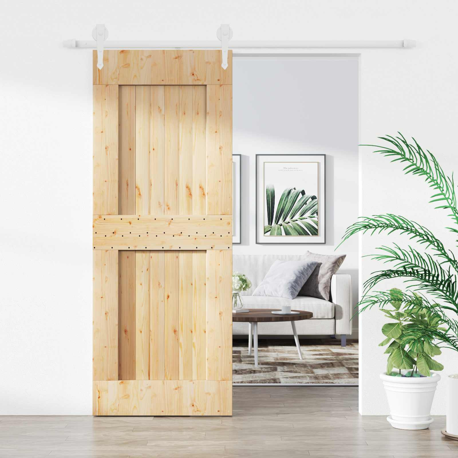 vidaXL Schiebetür Natürlich und Weiß 80 x 210 cm Massivkiefer