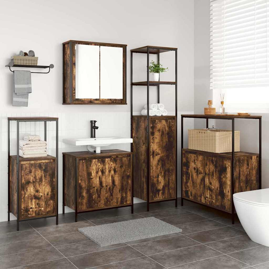 vidaXL Badezimmermöbel-Set mit Tür 5 pcs Geräucherte Eiche und Schwarz