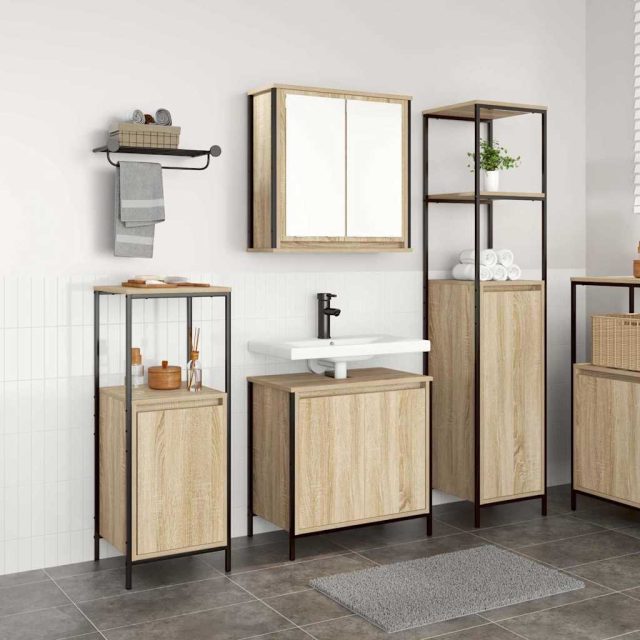vidaXL Badezimmermöbel-Set mit Regal 3 pcs Sonoma Eiche und Schwarz