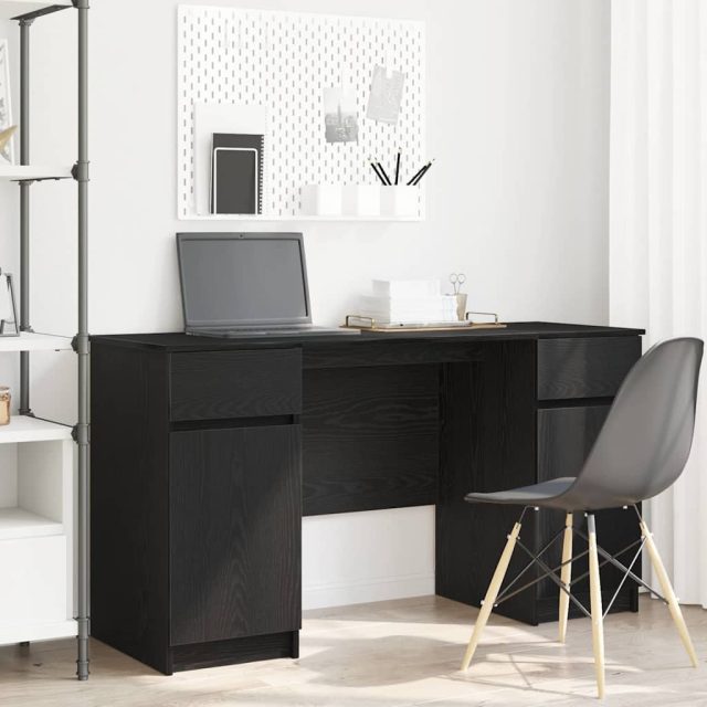 vidaXL Schreibtisch mit Regal Schwarz Eichen-Optik 140 x 49 x 76 cm