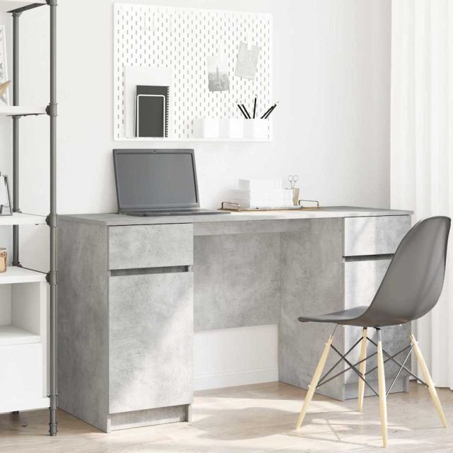 vidaXL Schreibtisch mit Regal Betongrau 140 x 49 x 76 cm Holzwerkstoff