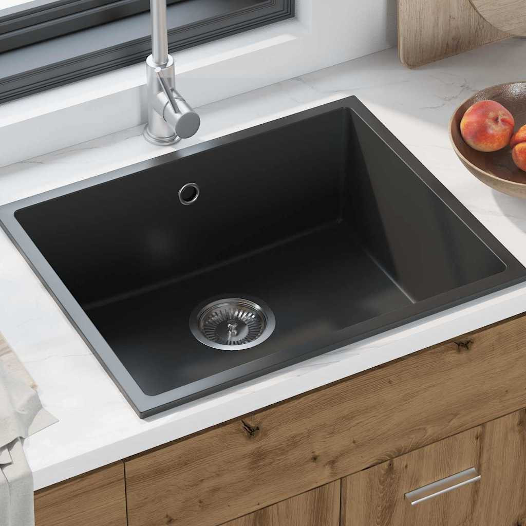 vidaXL Küchenspüle Schwarz 54 x 44 x 20 cm Granit