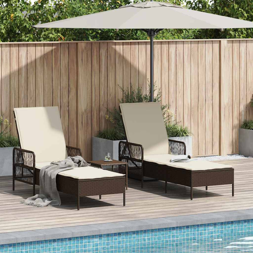 vidaXL Sonnenliege 3 pcs Braun und Creme Weiß 200 x 55 x 92 cm