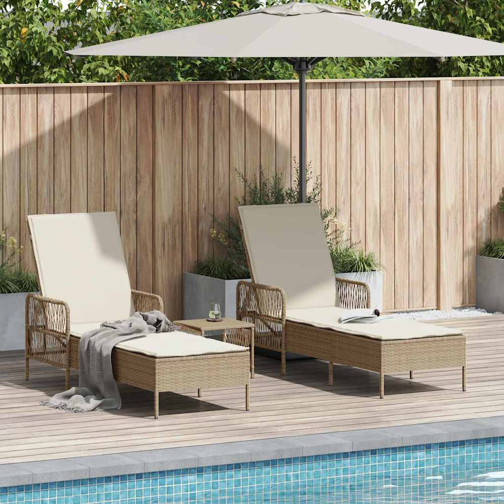 vidaXL Sonnenliege 3 pcs Beige und Cremeweiß 55 x 200 x 92 cm
