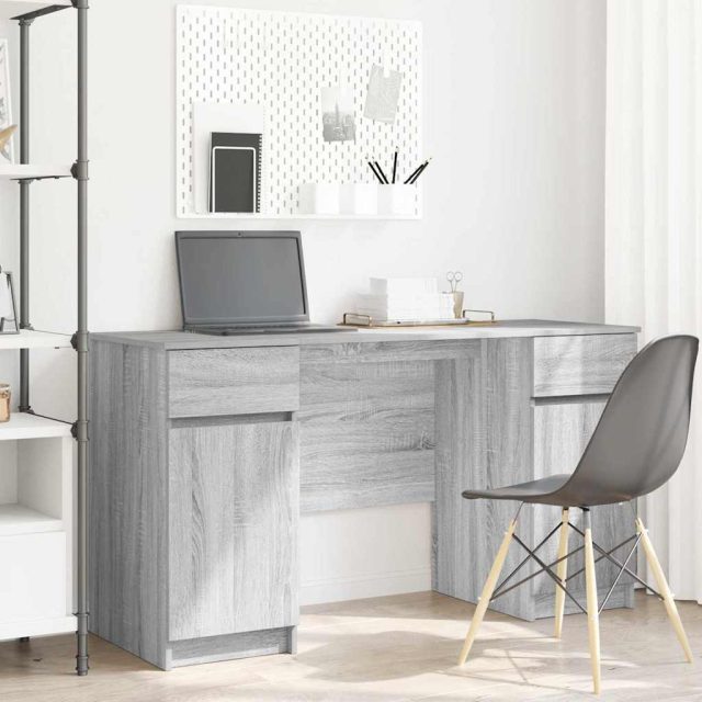 vidaXL Schreibtisch mit Tür Grau Sonoma 140 x 49 x 76 cm Holzwerkstoff