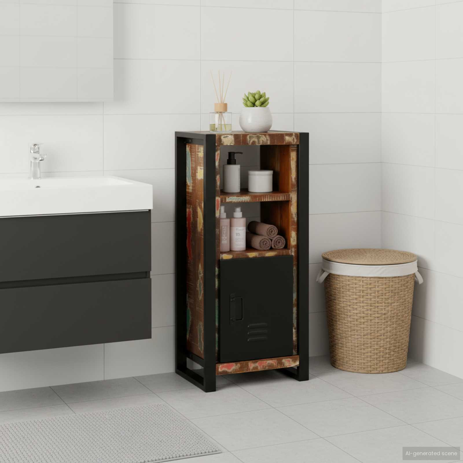 vidaXL Badezimmerschrank mit Regal Braun Massives upgecyceltes Holz