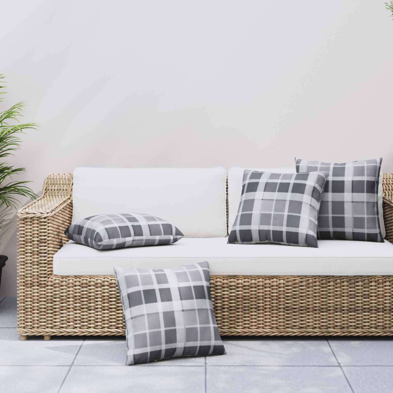 vidaXL Kissen für draußen Kariert 4 pcs Grau kariert 50 x 50 cm Stoff