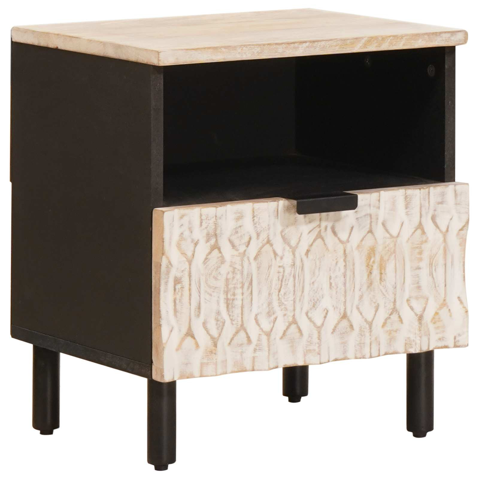 vidaXL Nachttisch mit Schubladen Weiß 40 x 33 x 46 cm Massivholz Mango
