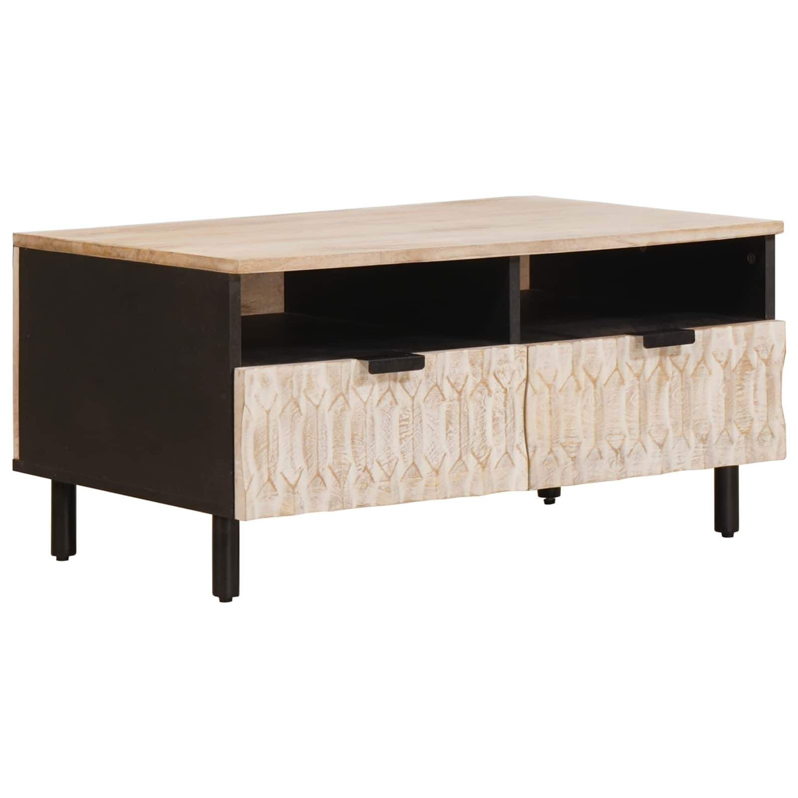 vidaXL Couchtisch mit Schubladen Weiß 80 x 54 x 40 cm Massivholz Mango