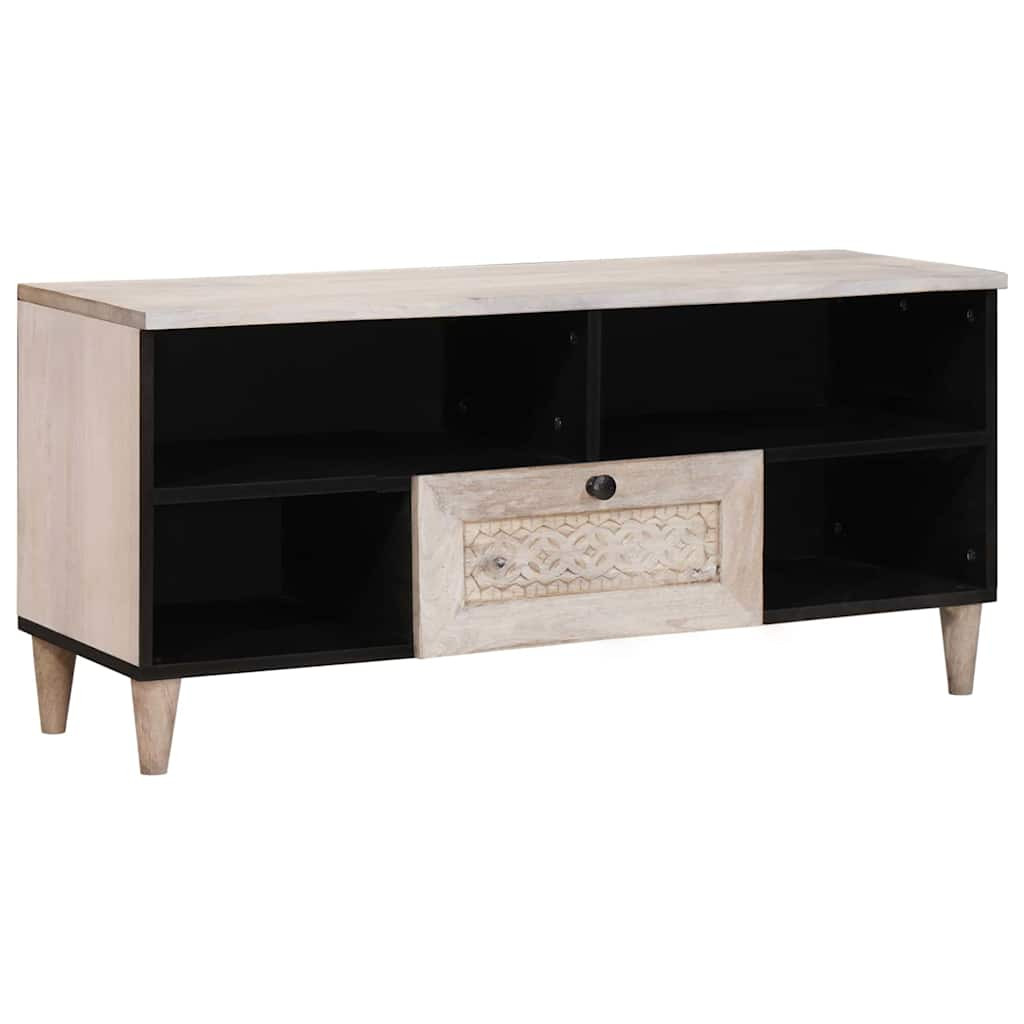 vidaXL TV-Schränk Bleached White 100 x 33 x 46 cm Massivholz Mango