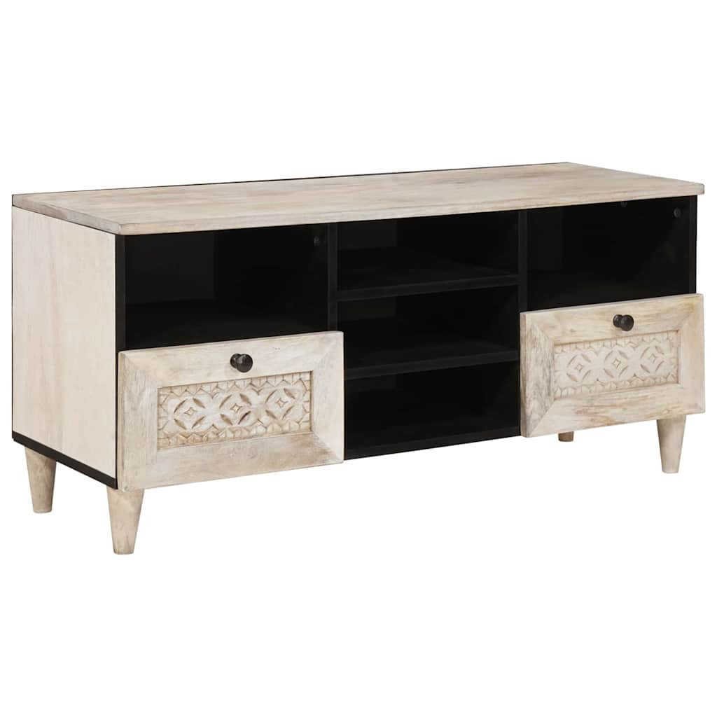 vidaXL TV-Schränk Bleached White 100 x 33 x 46 cm Massivholz Mango