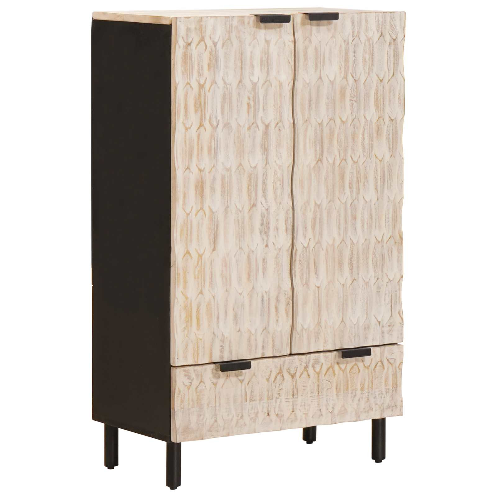vidaXL Highboard mit Tür Weiße gewaschene Oberfläche 60 x 33 x 100 cm