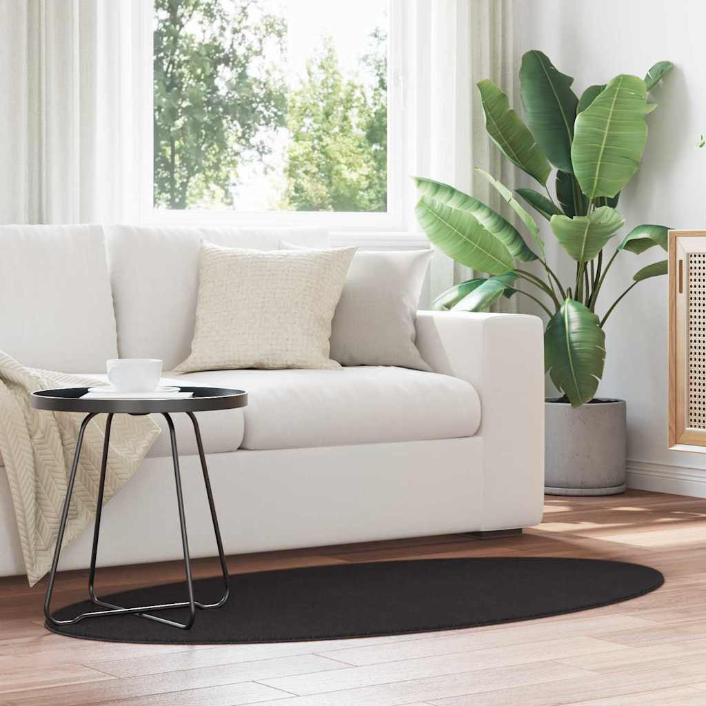 vidaXL Bereichsteppiche Oval HUARTE Schwarz 80 x 150 cm 100 %Polyester