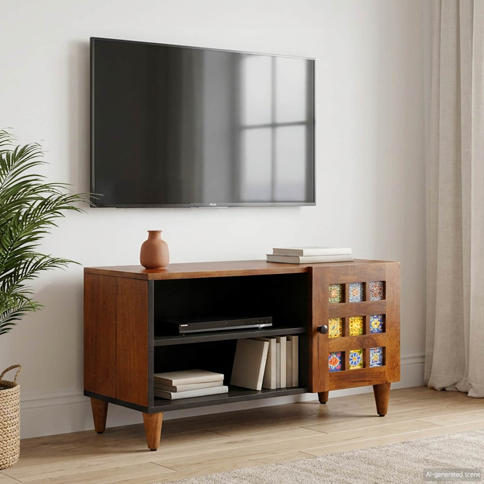 vidaXL TV-Schränk mit Tür Walnuss 80 x 33 x 46 cm Massivholz Mango