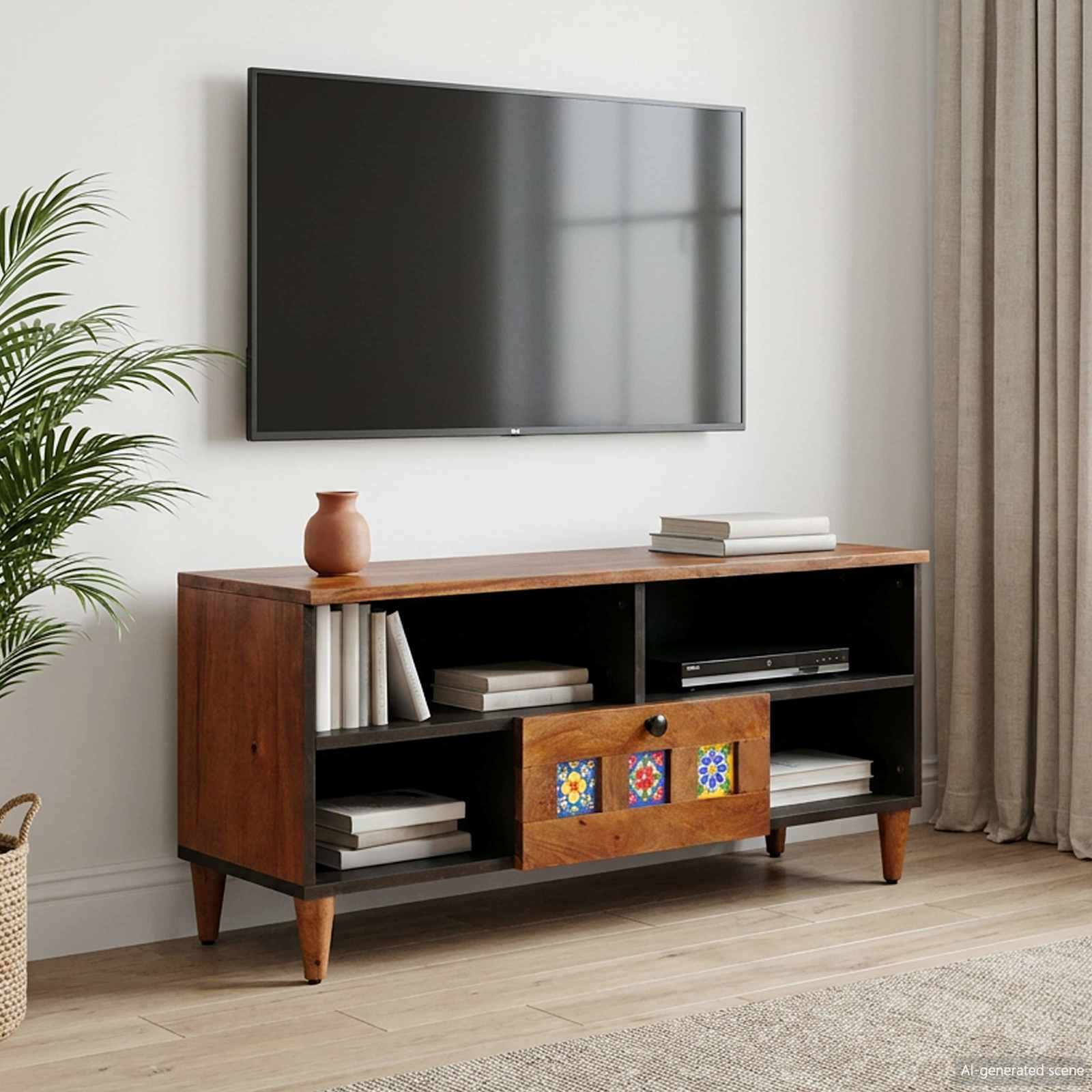 vidaXL TV-Schränk mit Regal Walnuss 100 x 33 x 46 cm Massivholz Mango
