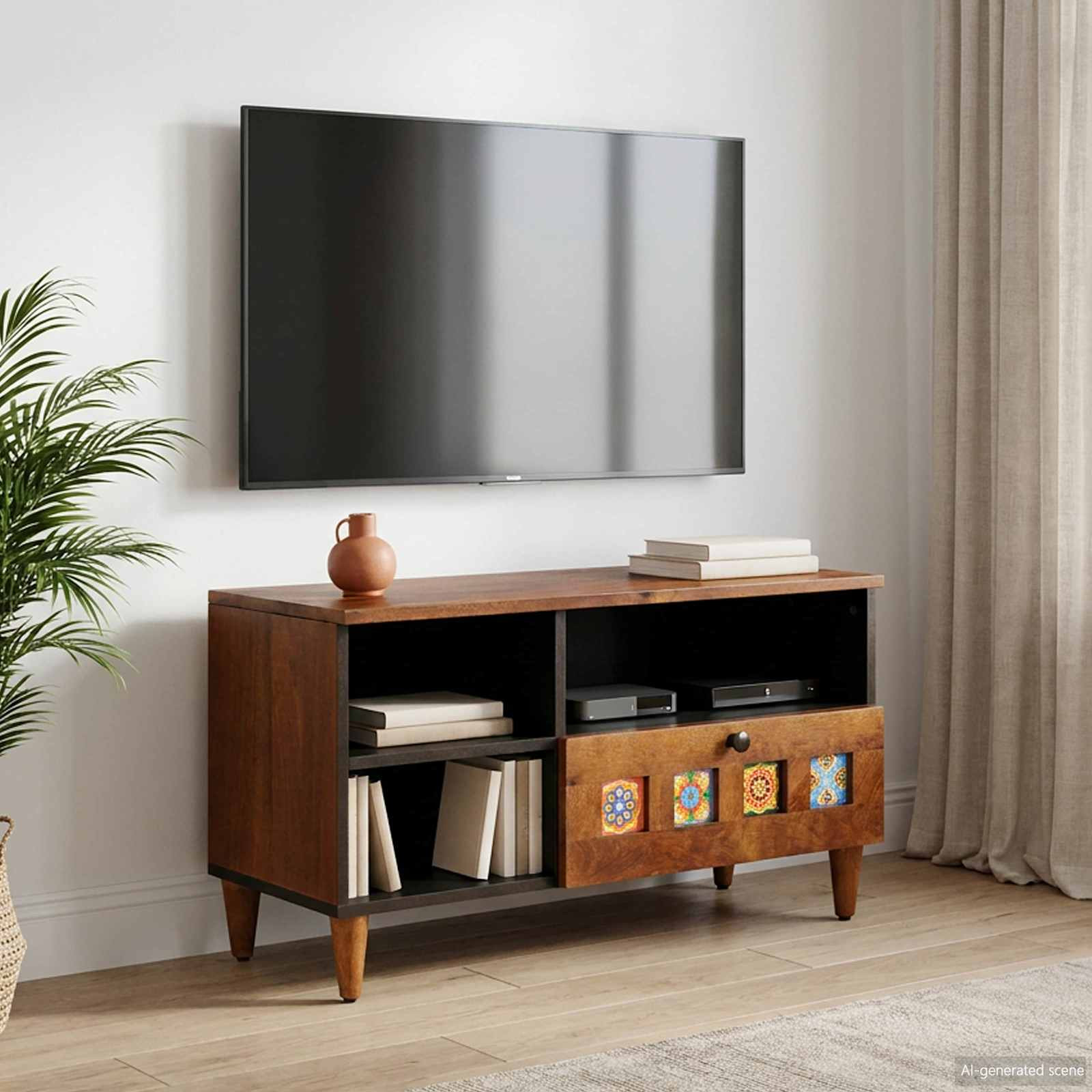 vidaXL TV-Schränk mit Regal Walnuss 80 x 33 x 46 cm Massivholz Mango