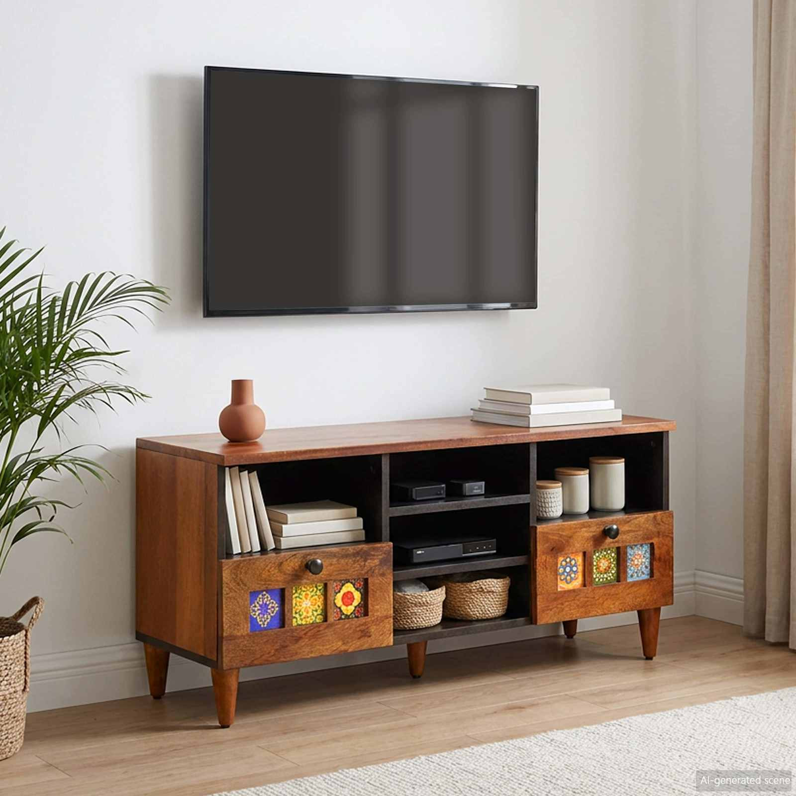 vidaXL TV-Schränk mit Regal Walnuss 100 x 33 x 46 cm Massivholz Mango