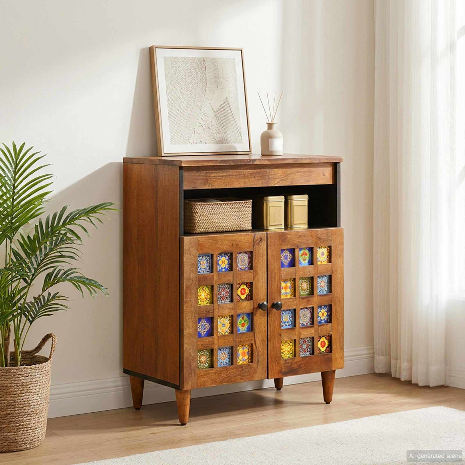 vidaXL Sideboard mit Speicher Walnuss 60 x 33 x 75 cm Massivholz Mango