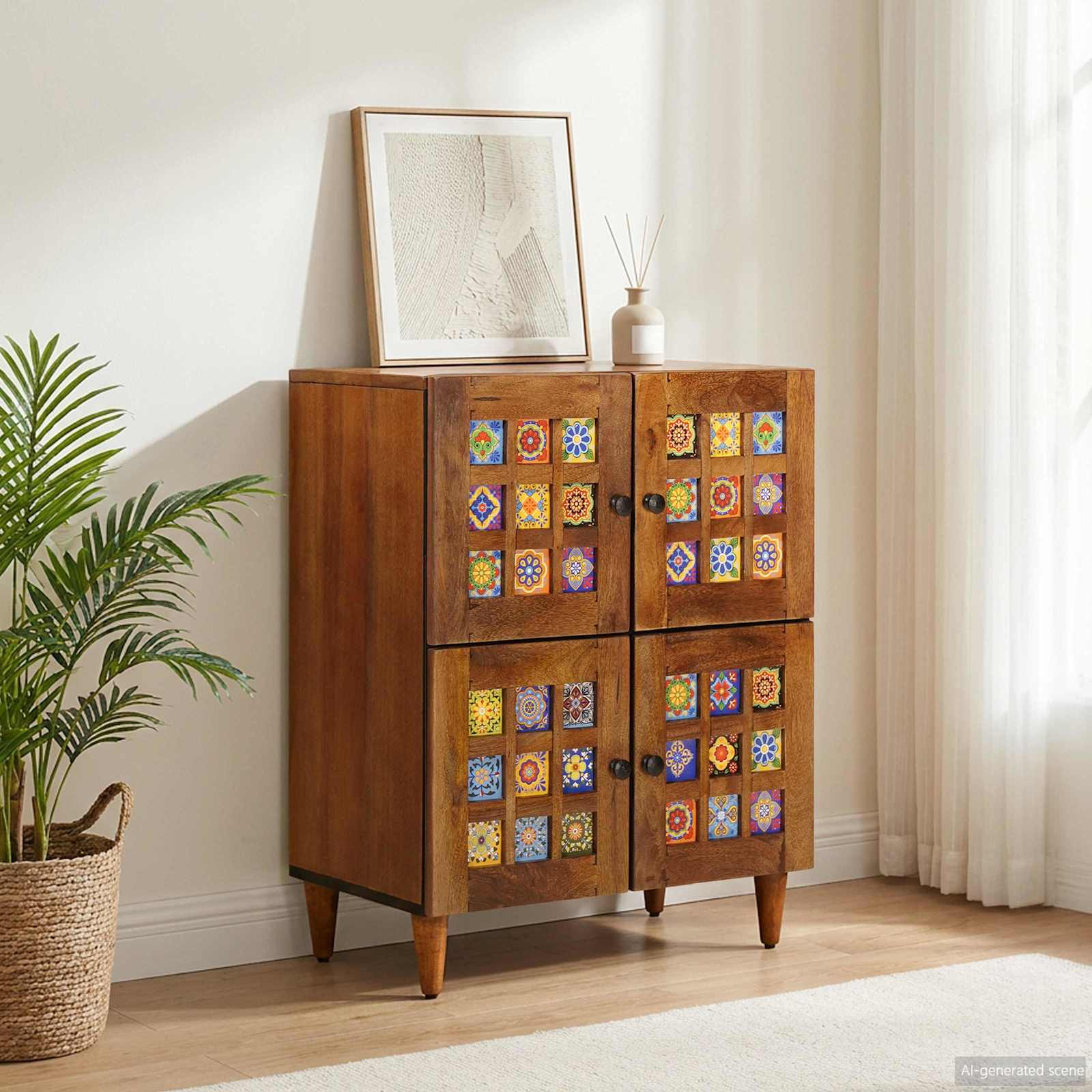 vidaXL Sideboard mit Speicher Walnuss 60 x 33 x 75 cm Massivholz Mango