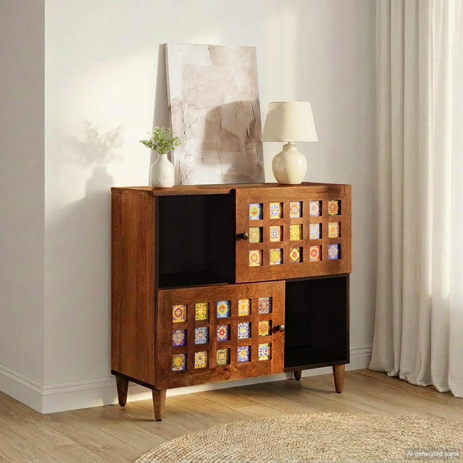 vidaXL Sideboard mit Speicher Walnuss 80 x 33 x 75 cm Massivholz Mango