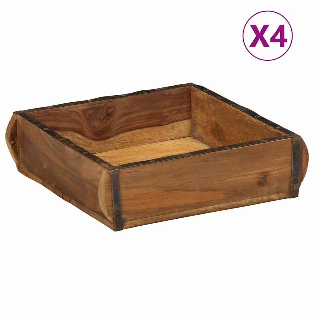 vidaXL Tablett 4 pcs Braun 29 x 31 x 10 cm Massives upgecyceltes Holz