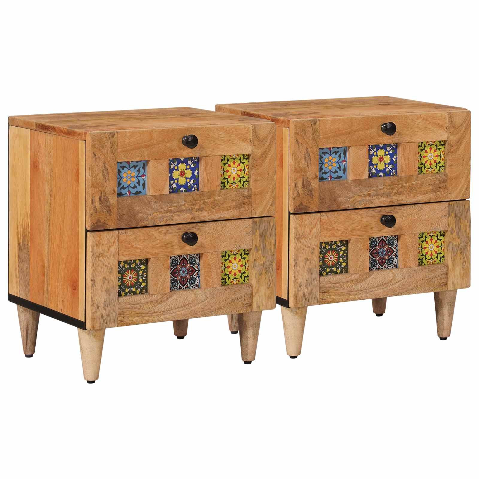 vidaXL Nachttisch 2 pcs Natur 40 x 33 x 46 cm Massivholz Mango