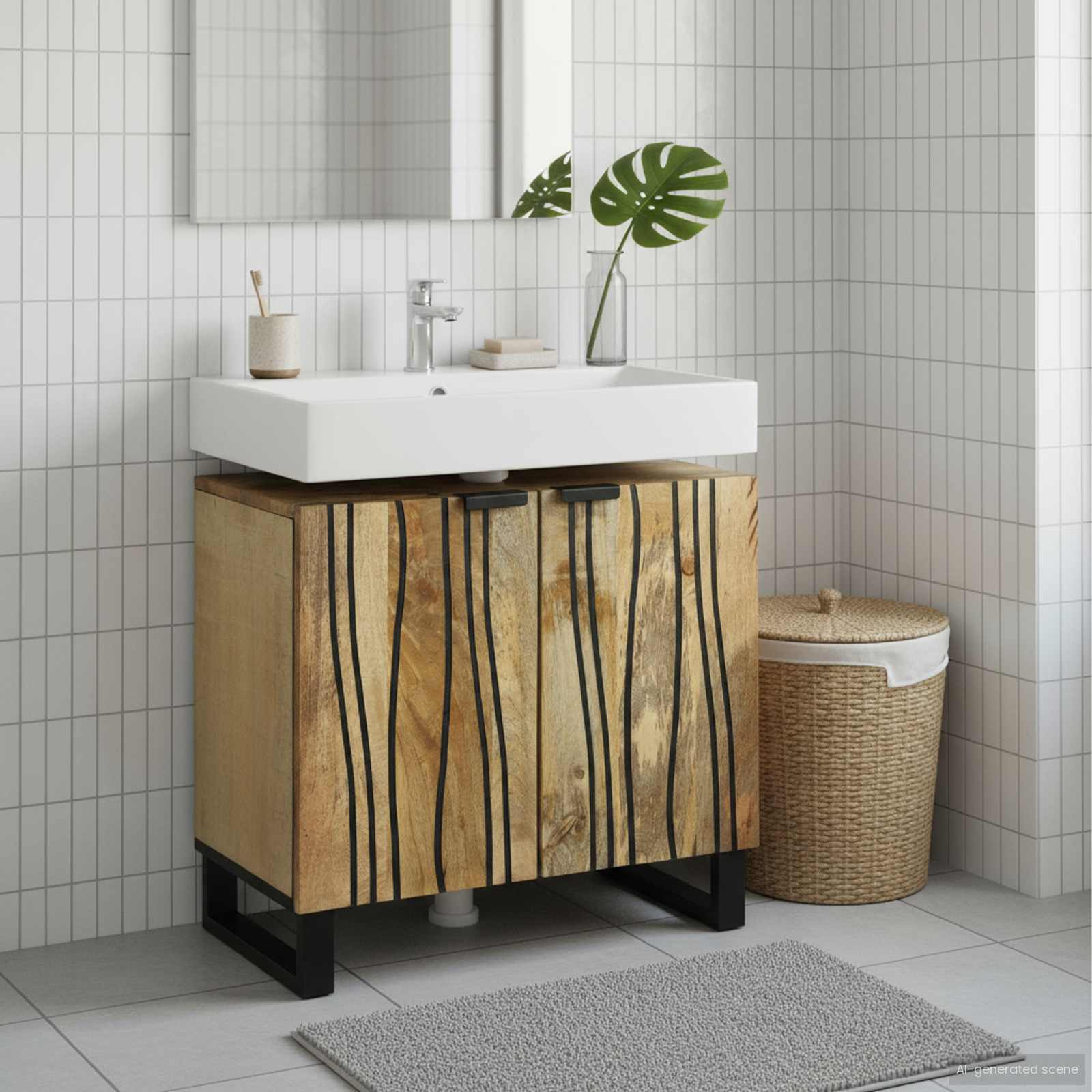 vidaXL Waschbeckenschrank mit Tür Braun 62 x 33 x 58 cm Holzwerkstoff