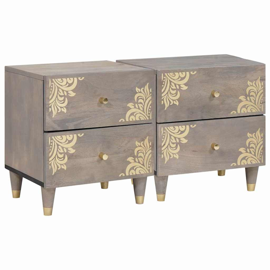 vidaXL Nachttisch 2 pcs Grau 40 x 33 x 46 cm Massivholz Mango