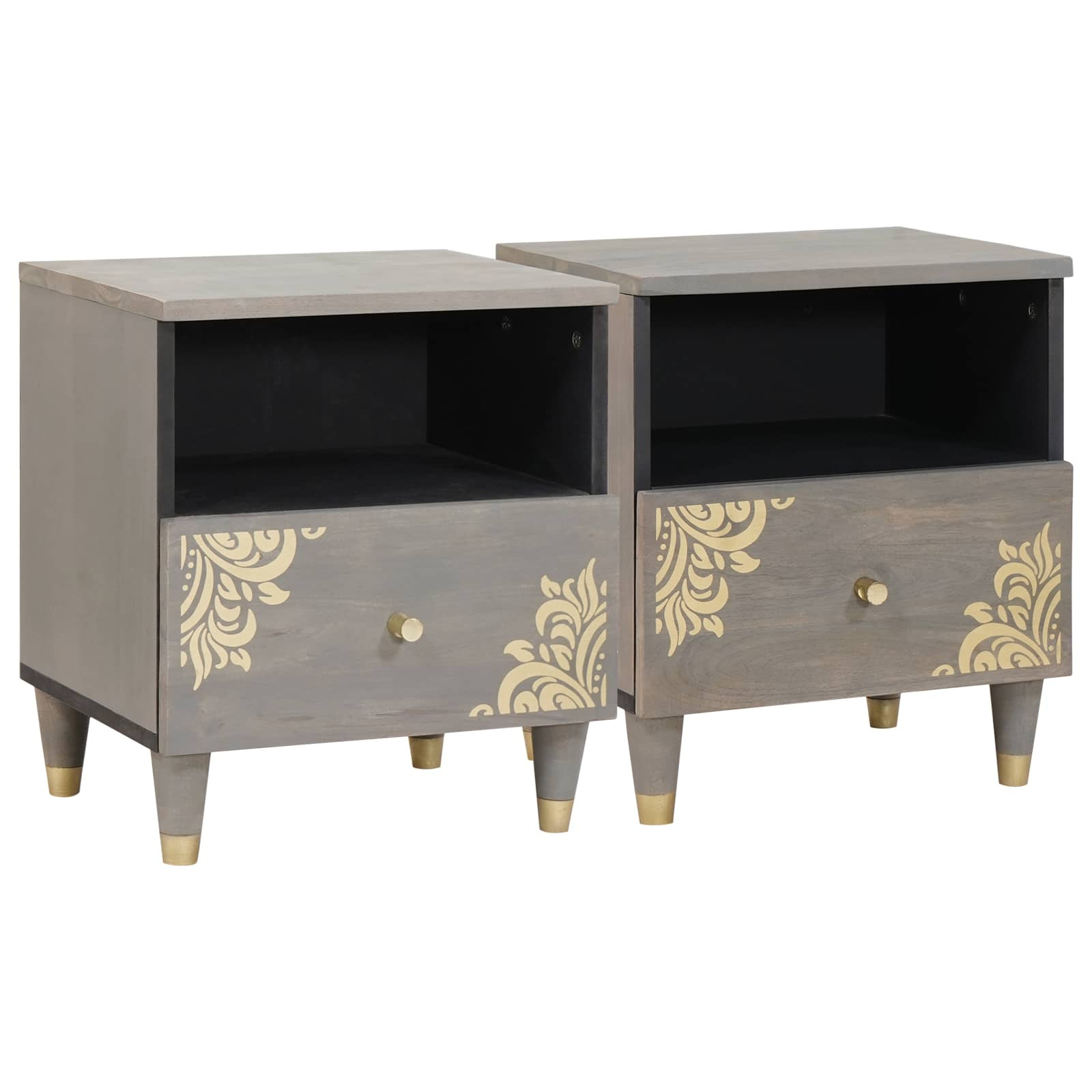 vidaXL Nachttisch 2 pcs Grau 40 x 33 x 46 cm Massivholz Mango