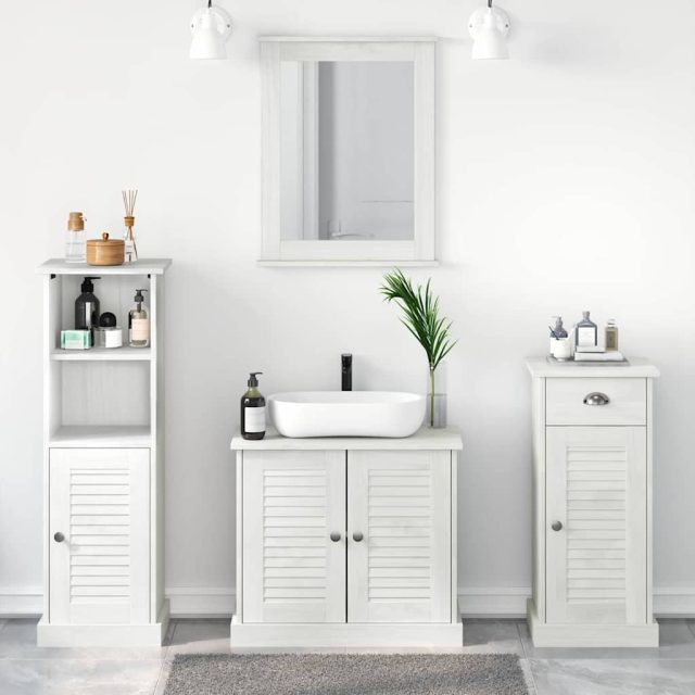 vidaXL Badezimmermöbel-Set 4 pcs Antik Weiß Massives Kiefernholz