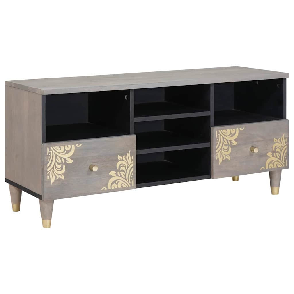 vidaXL TV-Schränk mit Regal Grau 100 x 33 x 46 cm Massivholz Mango