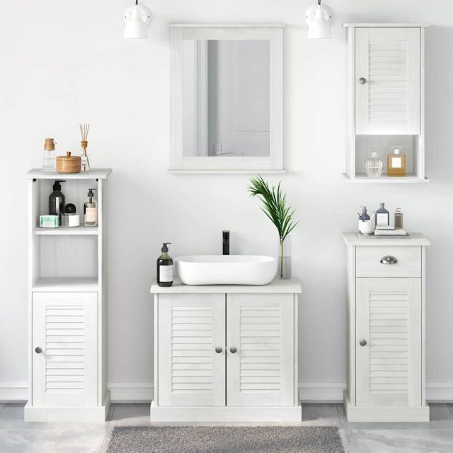 vidaXL Badezimmermöbel-Set VIGO 5 pcs Antik Weiß Massives Kiefernholz
