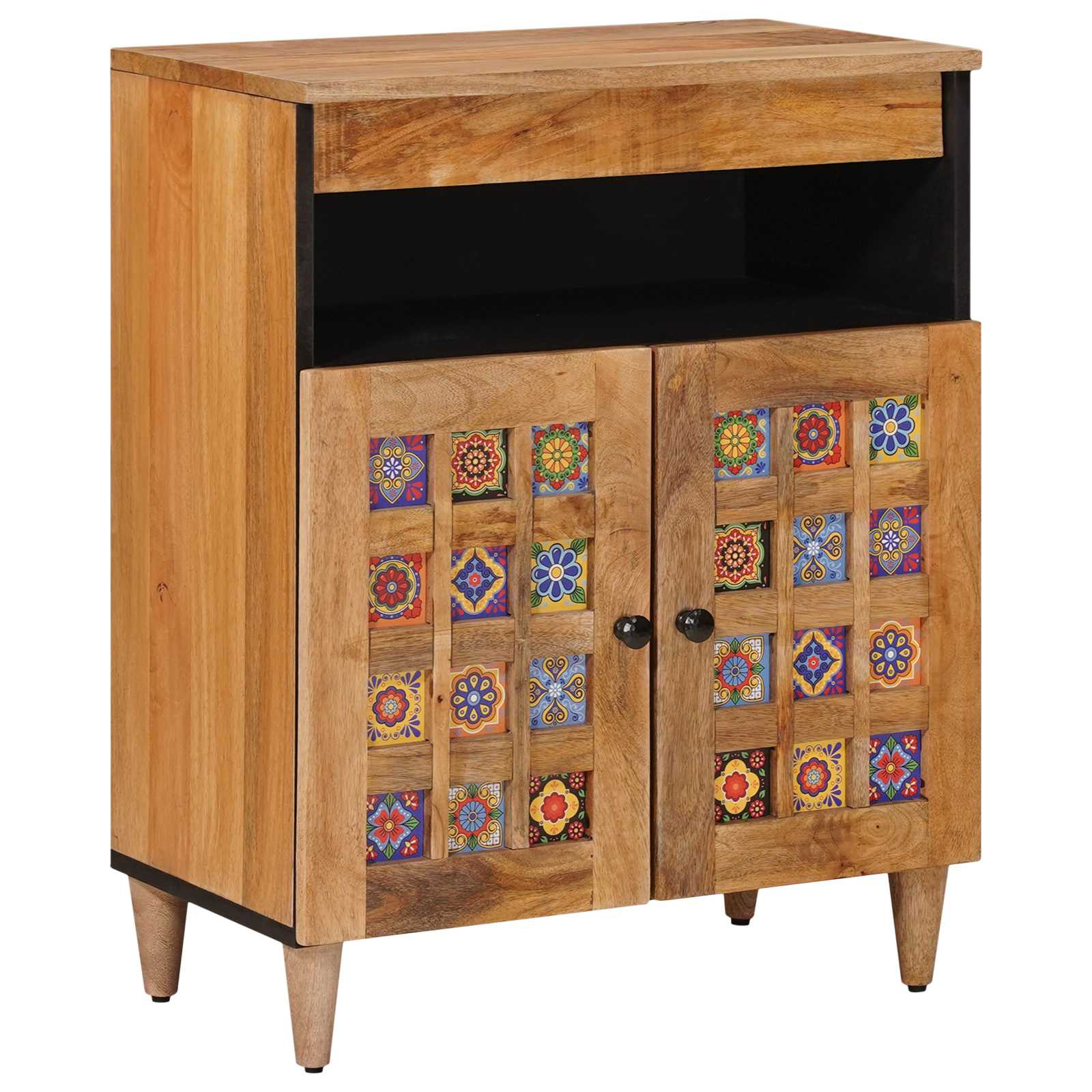 vidaXL Sideboard mit Speicher Natur 60 x 33,5 x 75 cm Massivholz Mango