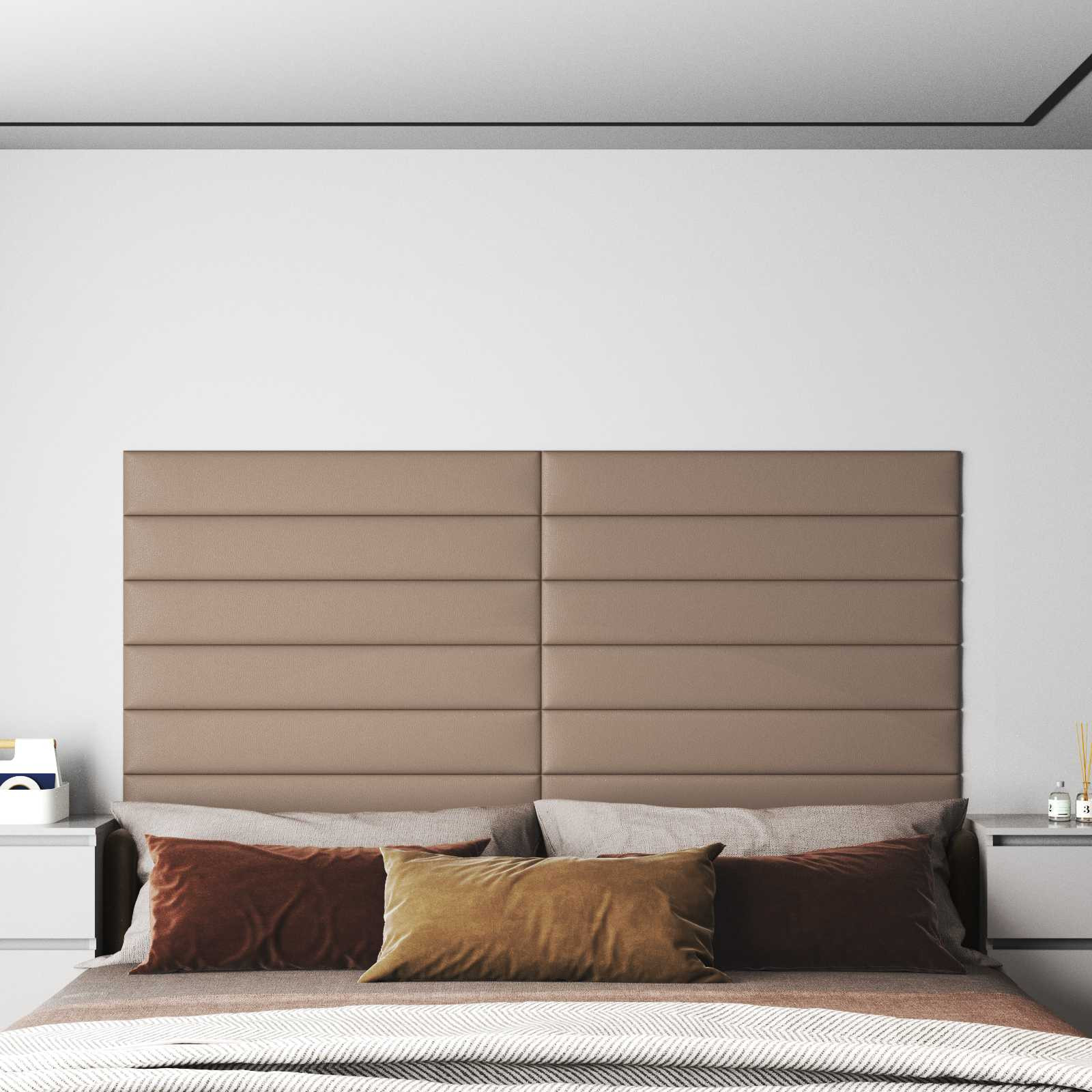 vidaXL Wandkopfteilen 12 pcs Cappuccino 90 x 15 cm Stoff