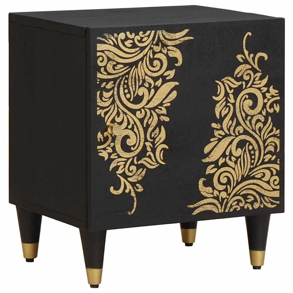 vidaXL Nachttisch mit Tür Schwarz 40 x 33 x 46 cm Massivholz Mango