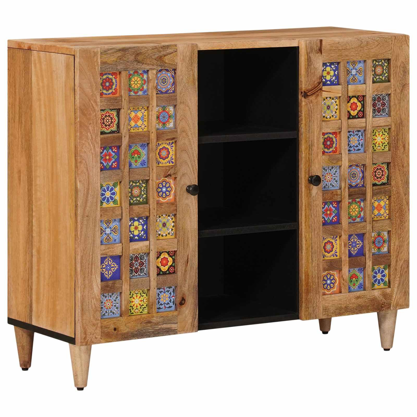 vidaXL Sideboard mit Regal Natur 90 x 33 x 75 cm Massivholz Mango