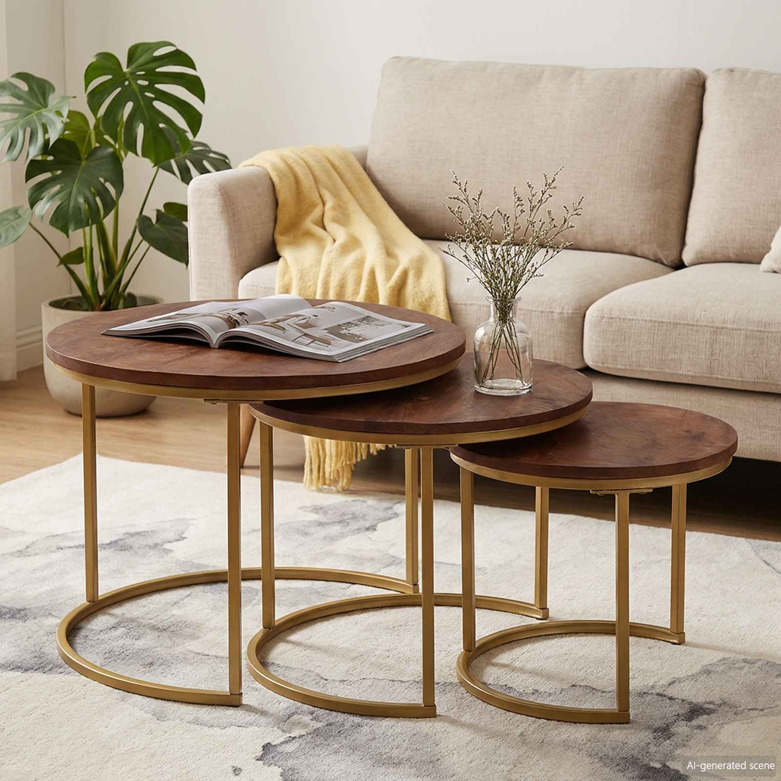 vidaXL Nesting-Couchtische 3 pcs Massivholz Mango und Stahl