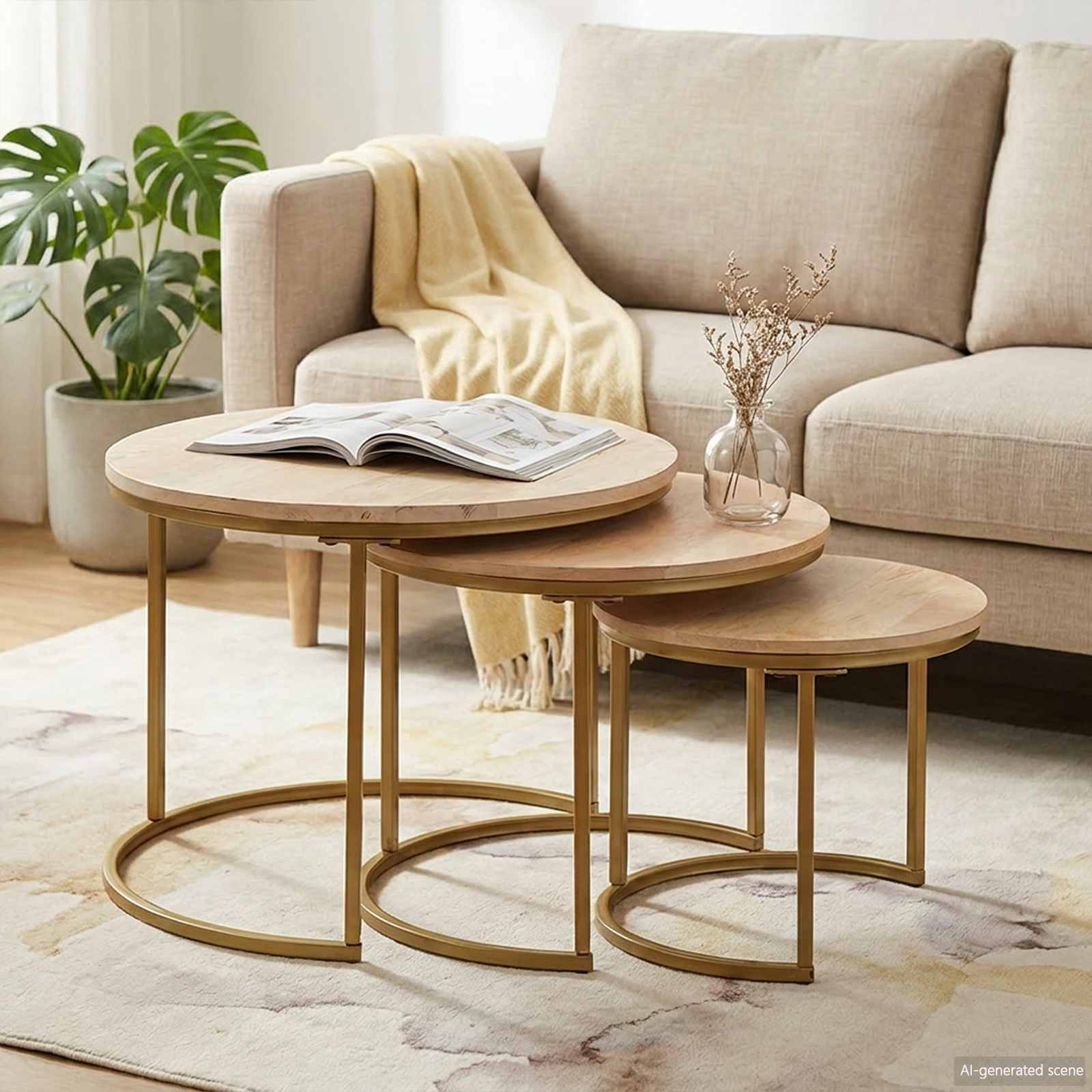 vidaXL Nesting-Couchtische 3 pcs Braun Massivholz Mango und Stahl