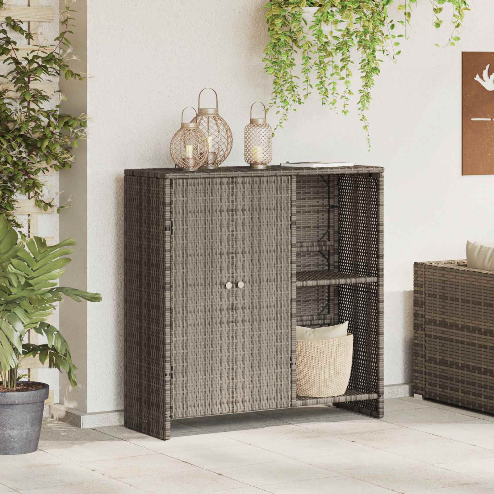 vidaXL Aufbewahrungsschrank mit Regal Grau 100 x 36 x 102 cm Rattan