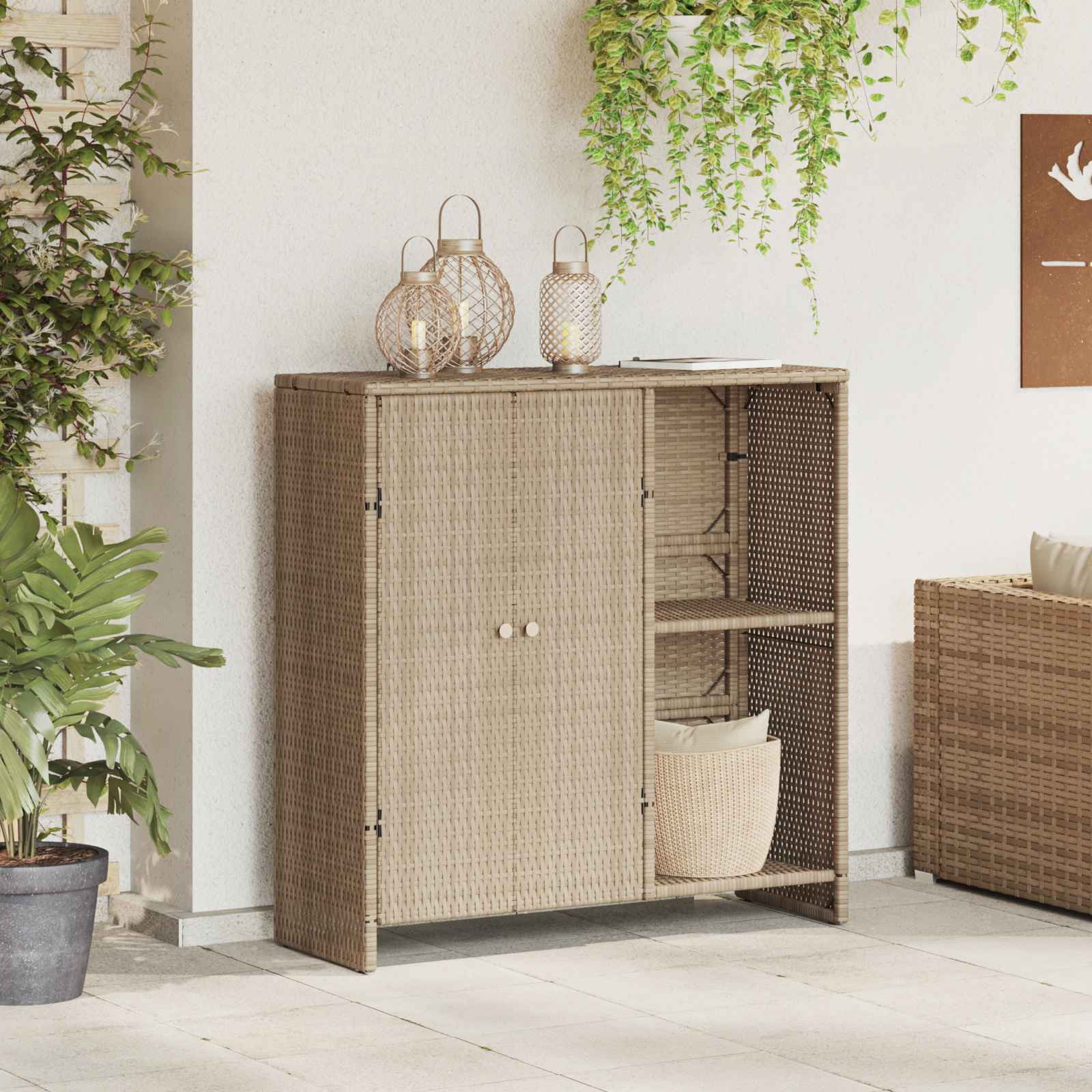 vidaXL Aufbewahrungsschrank mit Regal Beige 100 x 36 x 102 cm Rattan