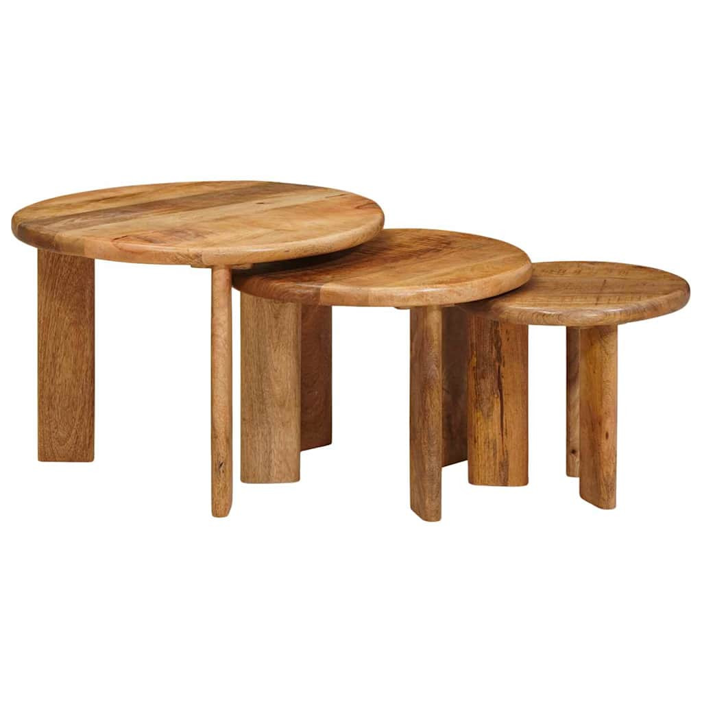 vidaXL Nesting-Couchtische 3 pcs Braun Massivholz Mango