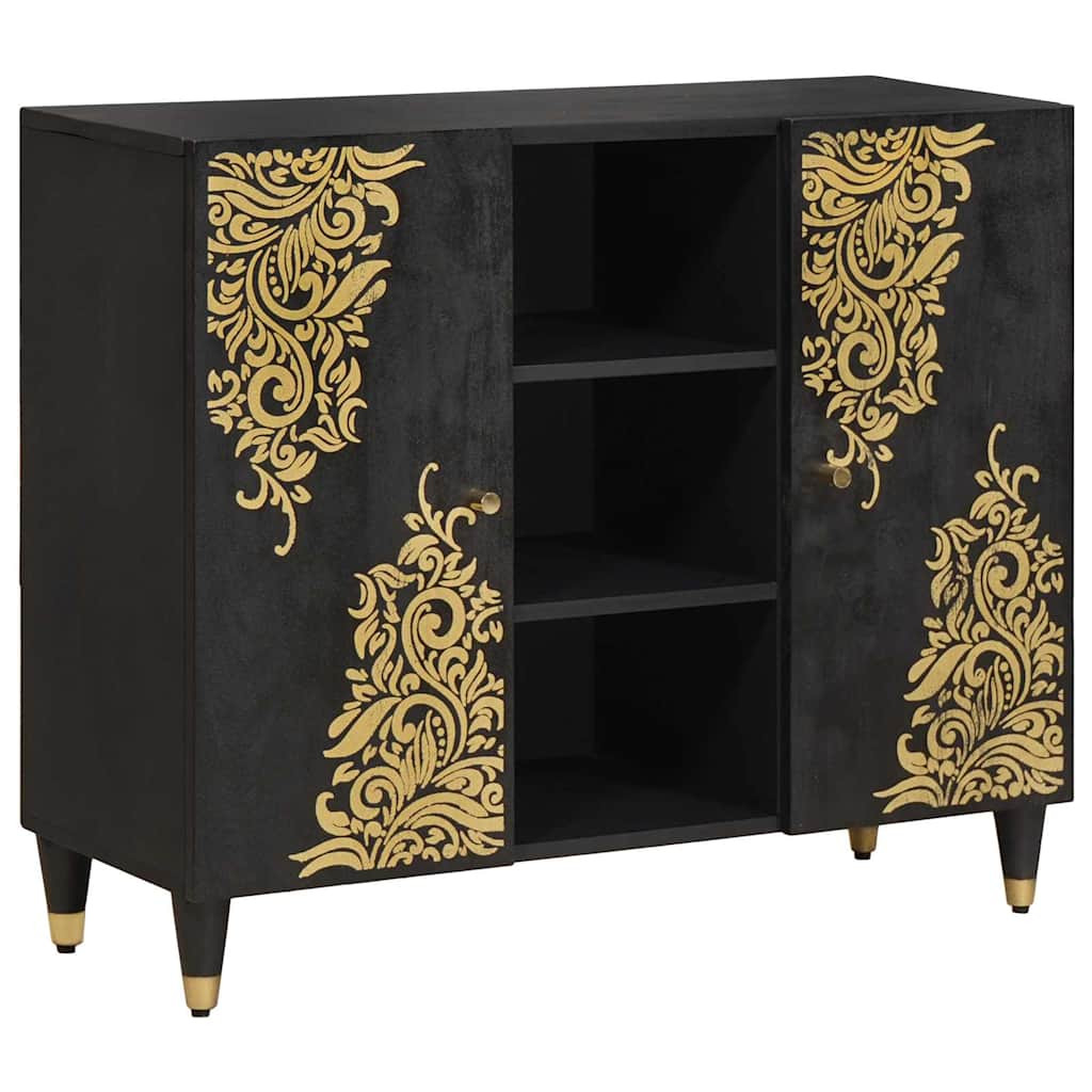 vidaXL Sideboard mit Regal Schwarz 90 x 33 x 75 cm Massivholz Mango