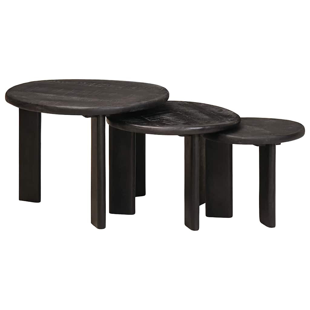 vidaXL Nesting-Couchtische 3 pcs Weiß Massivholz Mango