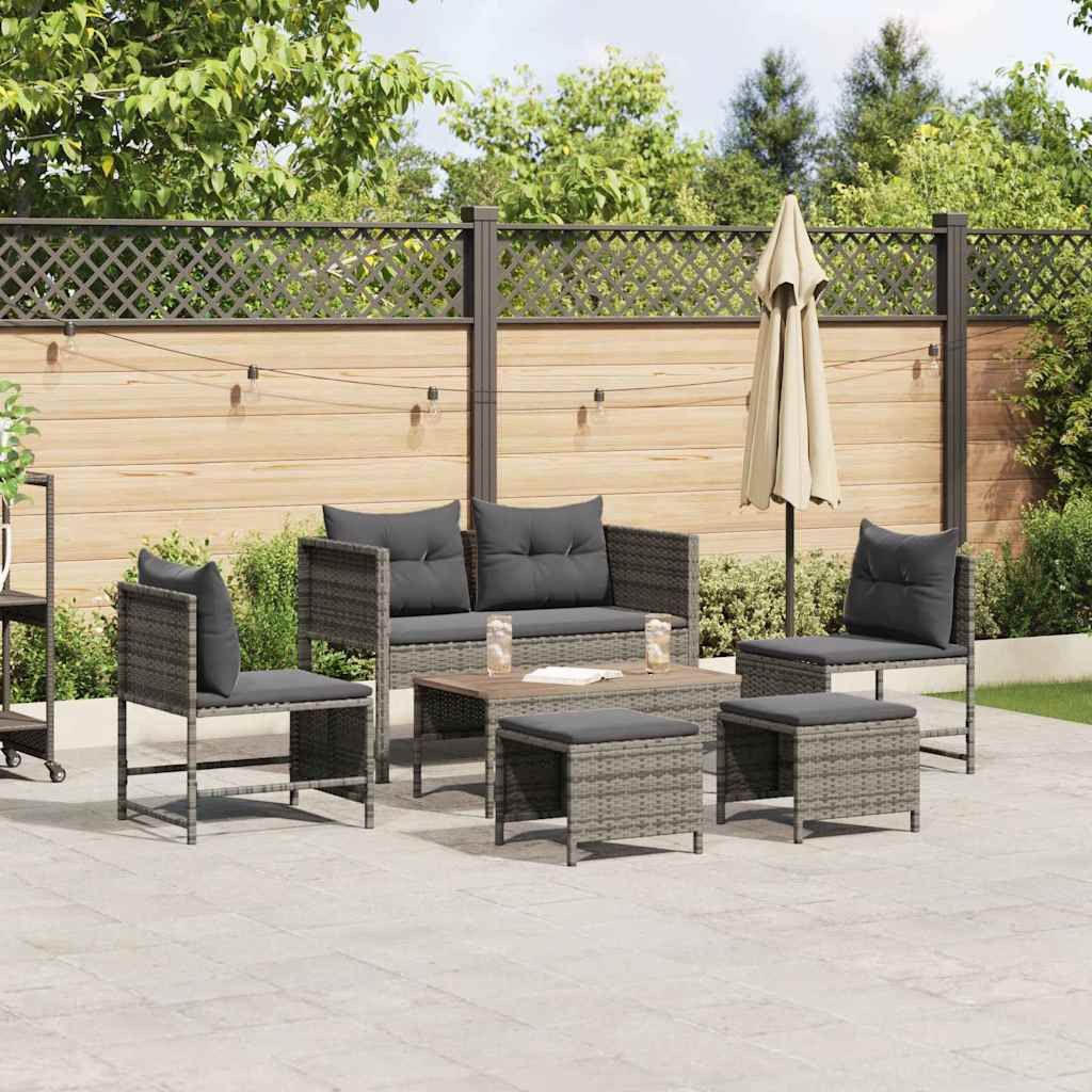 vidaXL Gartensofa-set mit Kissen 6 pcs Grau und Dunkelgrau Poly-Rattan