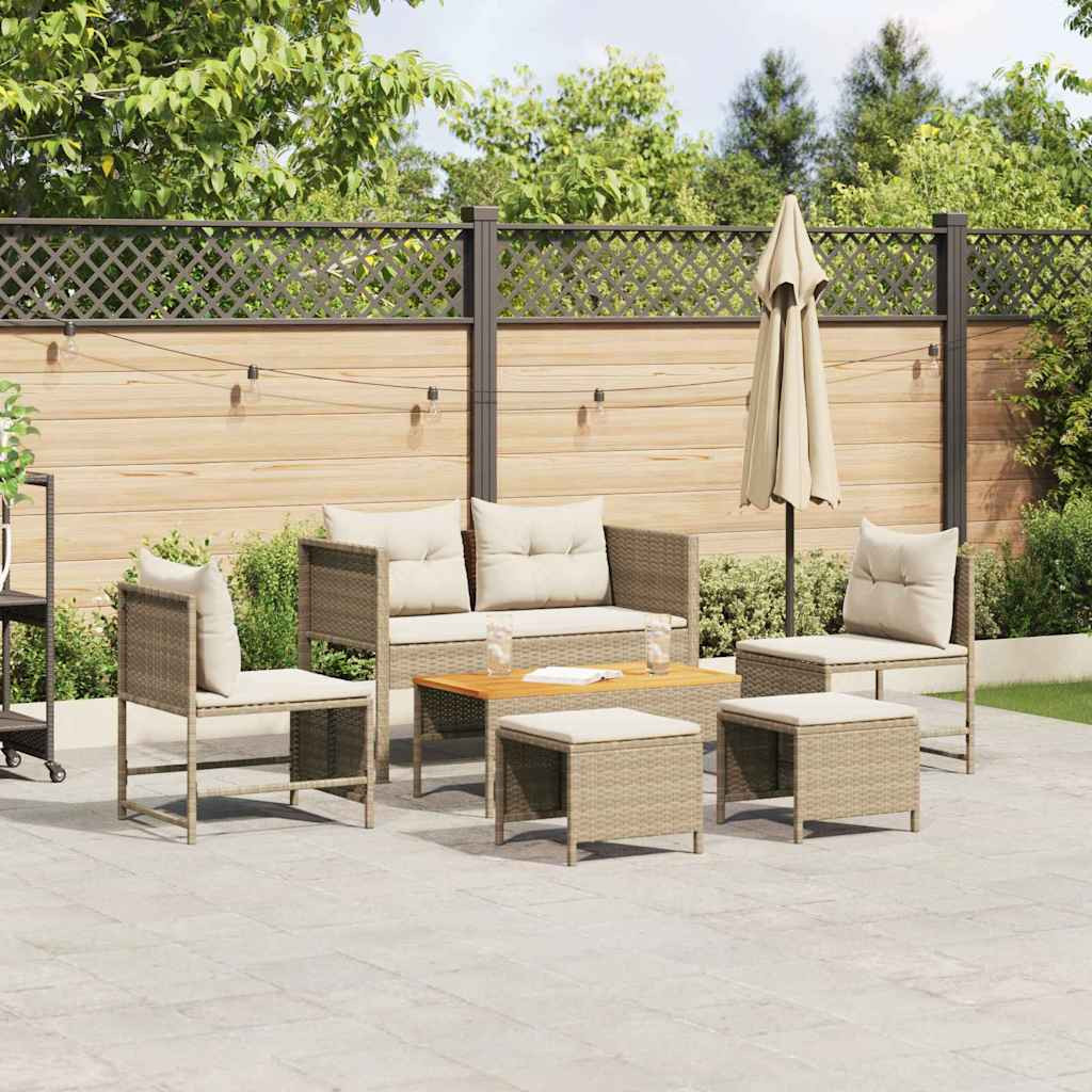 vidaXL Gartensofa-set mit Kissen 6 pcs Beige und Creme Poly-Rattan