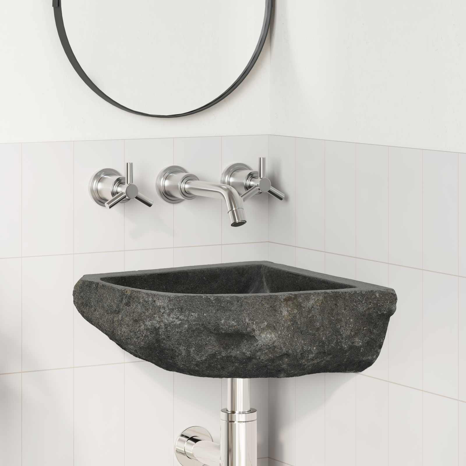 vidaXL Waschbecken Grau (30-37) x (30-37) x 12 cm Flussstein