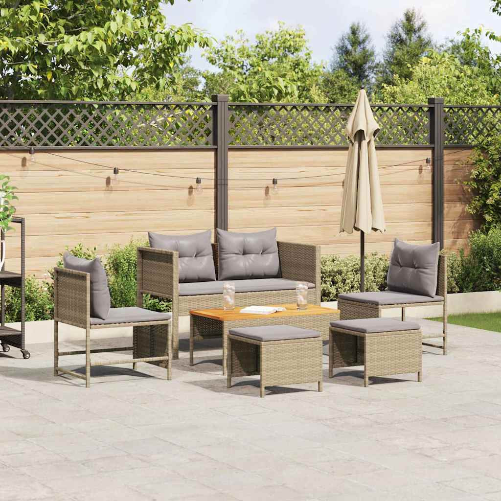 vidaXL Gartensofa-set mit Kissen 6 pcs Beige und Hellgrau Poly-Rattan