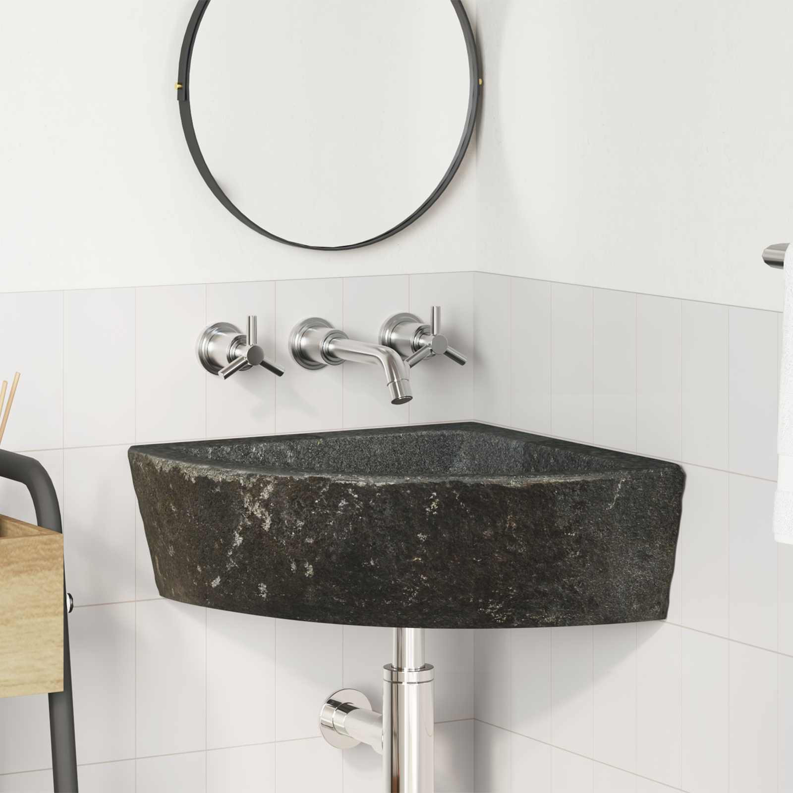 vidaXL Waschbecken Grau (38-45) x (38-45) x 12 cm Flussstein