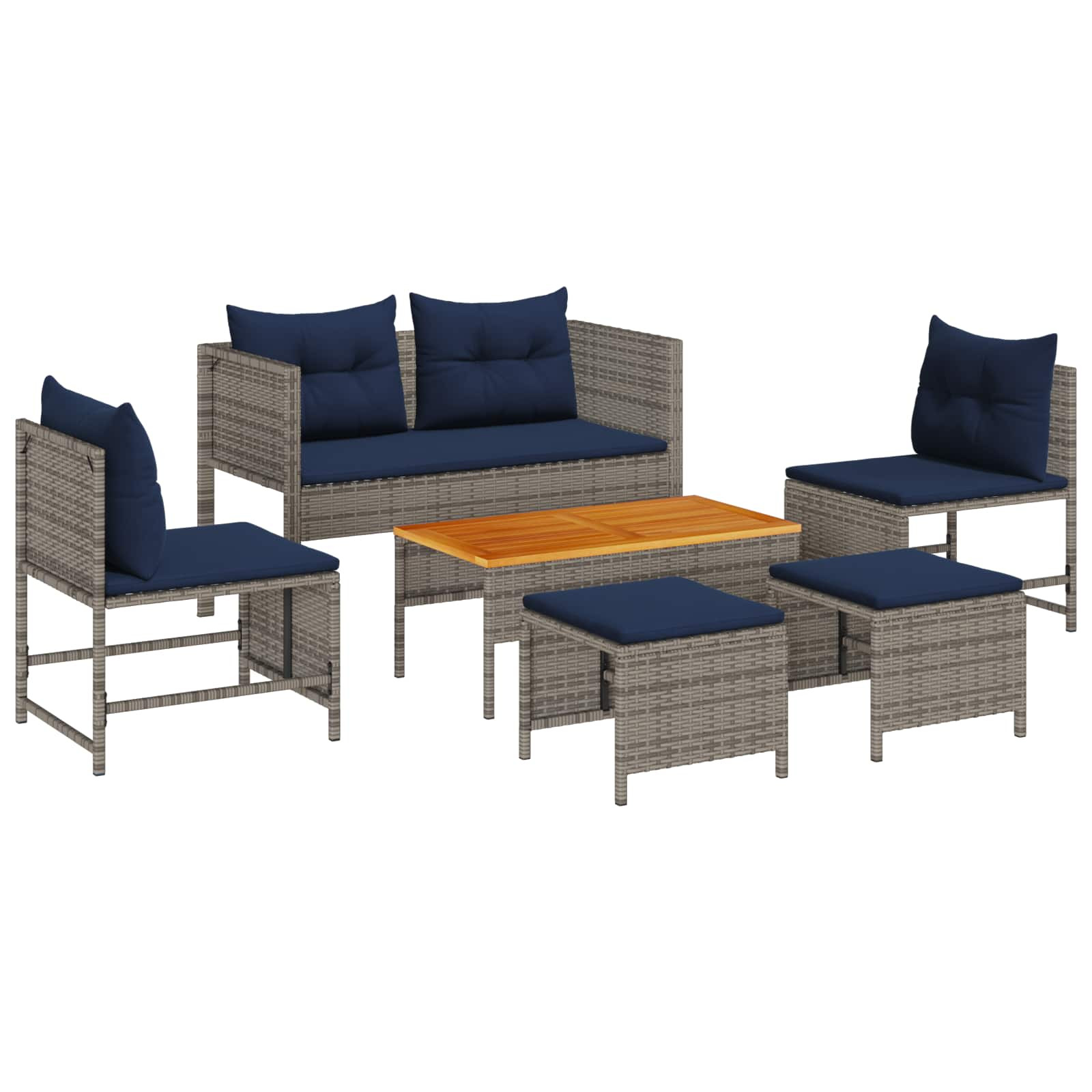 vidaXL Gartensofa-set mit Kissen 6 pcs Grau und Marineblau Poly-Rattan